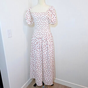 Cottagecore Cotton Maxi Dress Small Square Neck Smocked Drop Waist Puff Sleeve
